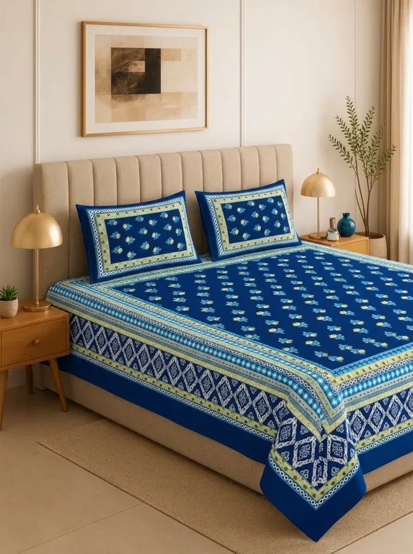 Indigo_&_Yellow_100%_Pure_Cotton_King_Size_Double_Bed_Bedsheet