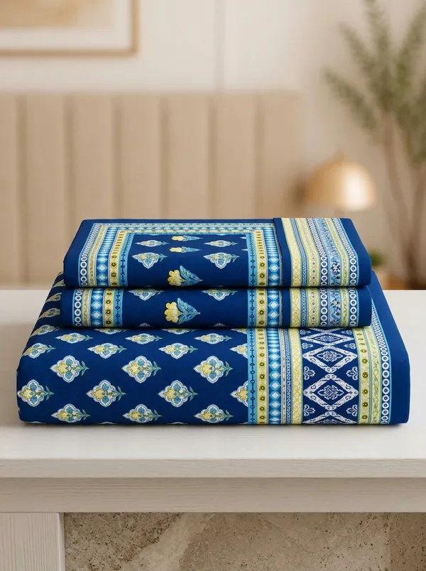 Indigo_&_Yellow_100%_Pure_Cotton_King_Size_Double_Bed_Bedsheet