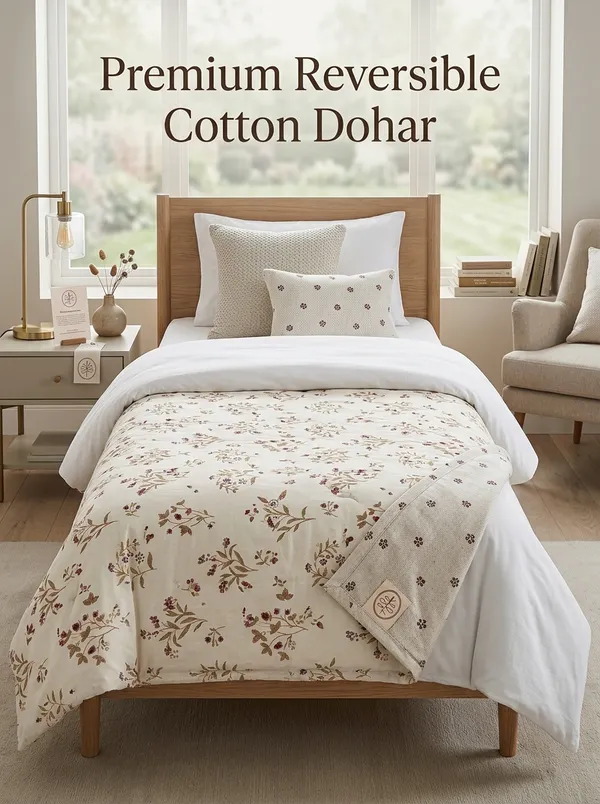 Ivory_Meadow_Charm_Reversable_Pure_Cotton_Single_Bed_Dohar