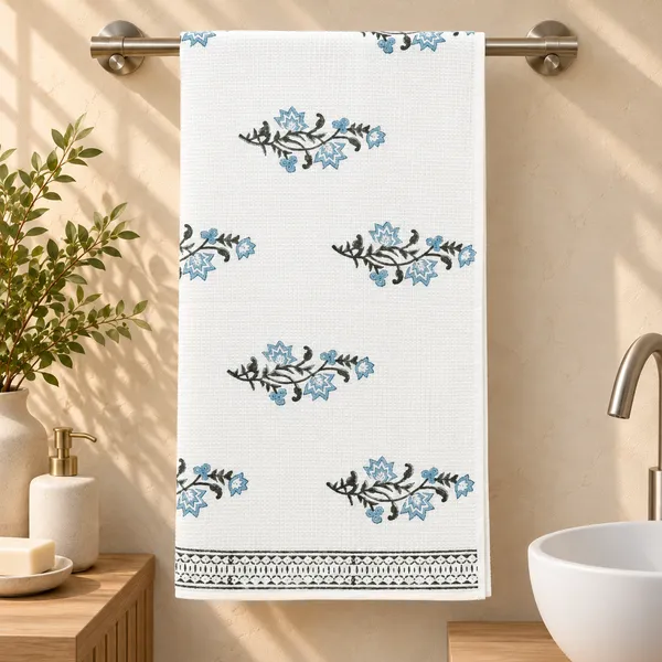 LIGHT_BLUE_HANDBLOCK_PRINTED_PURE_COTTON_WAFFLE_TOWEL