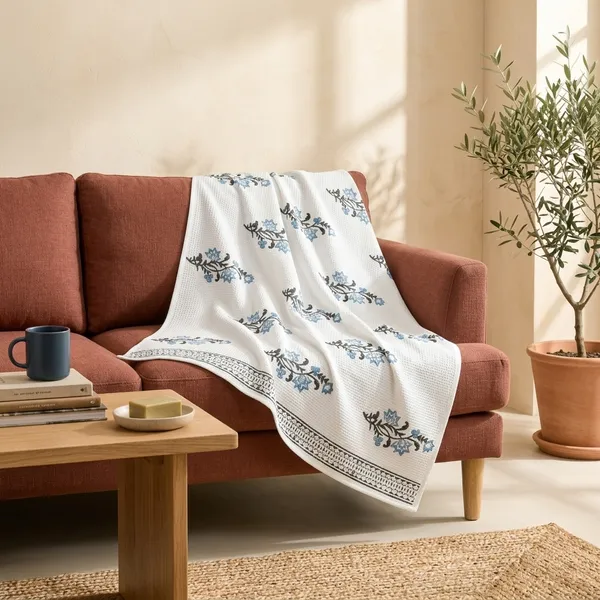 LIGHT_BLUE_HANDBLOCK_PRINTED_PURE_COTTON_WAFFLE_TOWEL