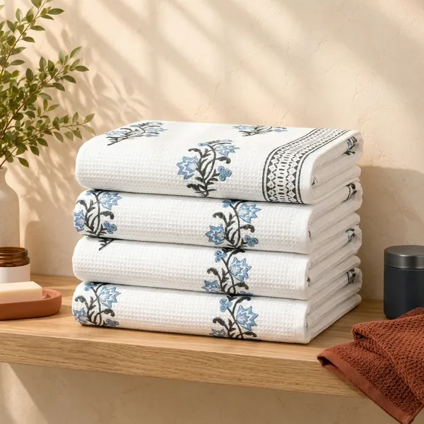 LIGHT_BLUE_HANDBLOCK_PRINTED_PURE_COTTON_WAFFLE_TOWEL