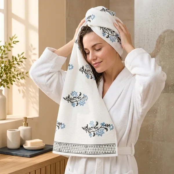 LIGHT_BLUE_HANDBLOCK_PRINTED_PURE_COTTON_WAFFLE_TOWEL