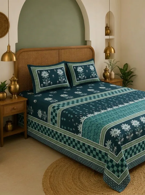 Midnight_Teal_Royale_100%_Pure_Cotton_King_Size_Double_Bed_Bedsheet_