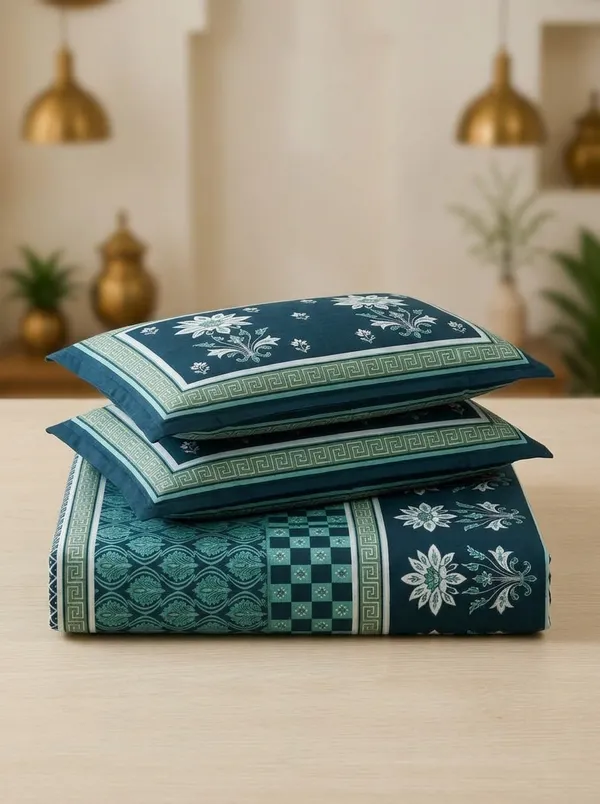 Midnight_Teal_Royale_100%_Pure_Cotton_King_Size_Double_Bed_Bedsheet_