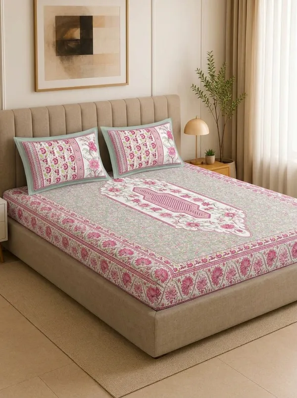 Mint_Floral_100%_Pure_Cotton_King_Size_Double_Bed_Bedsheet_