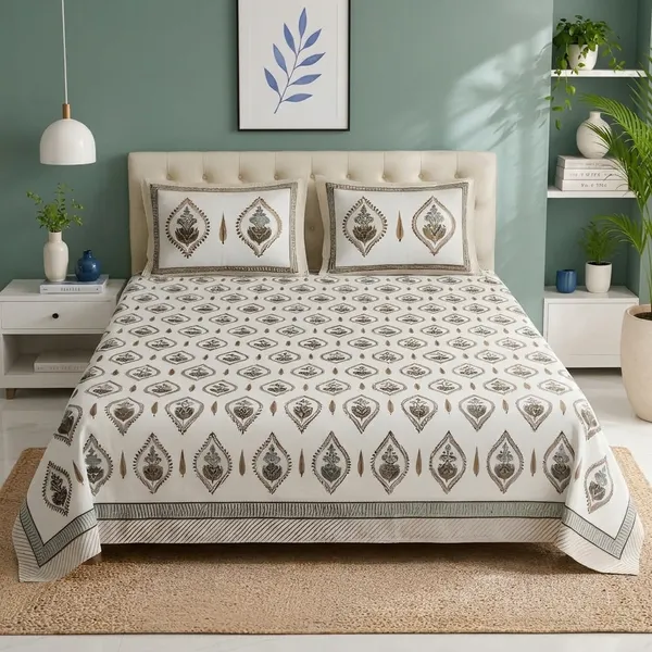 Olive_Grey_Premium_Pure_Cotton_Queen_Size_Double_Bed_Bedsheet