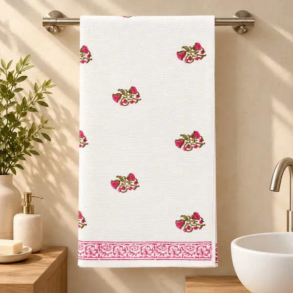 PINK_HANDBLOCK_PRINTED_PURE_COTTON_WAFFLE_TOWEL