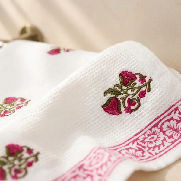 PINK_HANDBLOCK_PRINTED_PURE_COTTON_WAFFLE_TOWEL