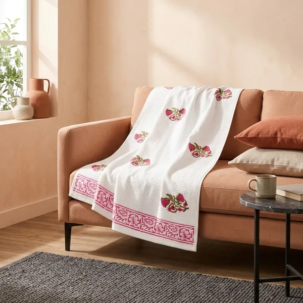 PINK_HANDBLOCK_PRINTED_PURE_COTTON_WAFFLE_TOWEL