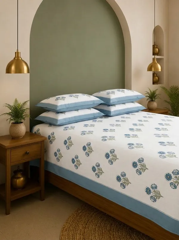 Powder_Blue_Blossom_100%_Pure_Cotton_King_Size_Double_Bed_Bedsheet_