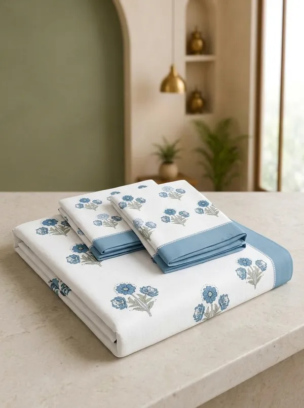 Powder_Blue_Blossom_100%_Pure_Cotton_King_Size_Double_Bed_Bedsheet_