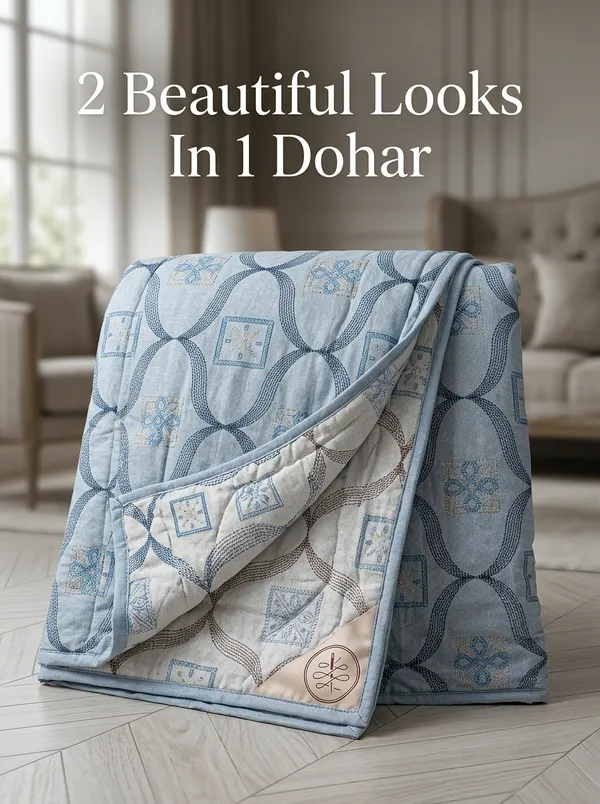Powder_Blue_Regal_Trellis_Reversable_Pure_Cotton_Single_Bed_Dohar