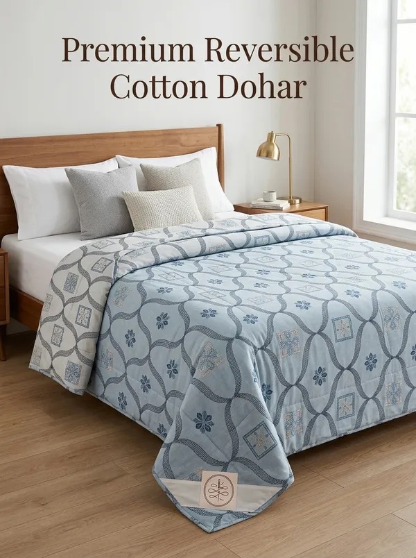 Powder_Blue_Regal_Trellis_Reversable_Pure_Cotton_Single_Bed_Dohar
