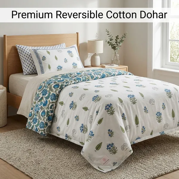 BLUE_FLORAL_REVERSABLE_PURE_COTTON_SINGLE_BED_DOHAR