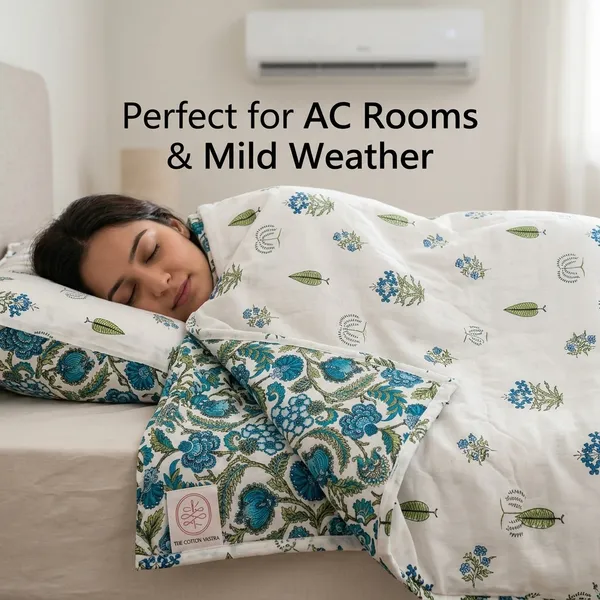 BLUE_FLORAL_REVERSABLE_PURE_COTTON_SINGLE_BED_DOHAR