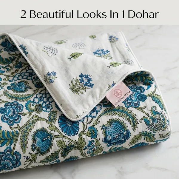 BLUE_FLORAL_REVERSABLE_PURE_COTTON_SINGLE_BED_DOHAR
