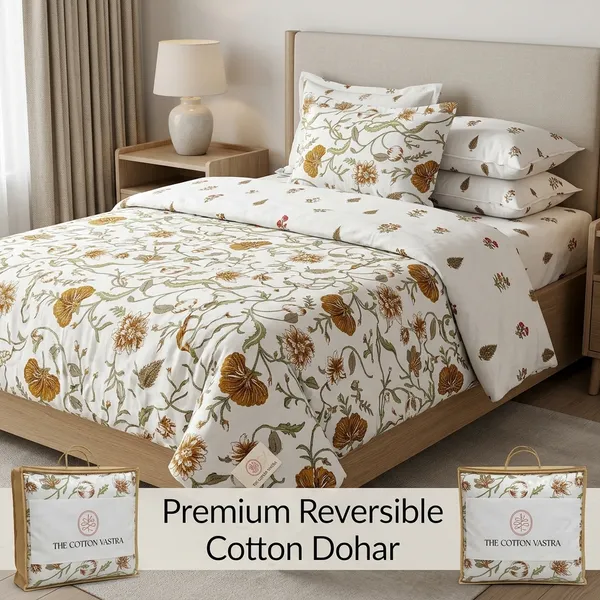 BROWN_FLORAL_REVERSABLE_PURE_COTTON_SINGLE_BED_DOHAR
