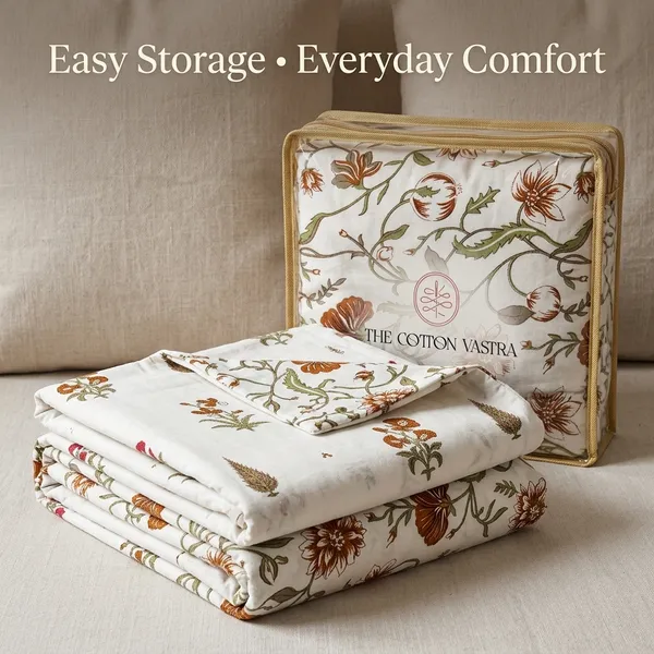 BROWN_FLORAL_REVERSABLE_PURE_COTTON_SINGLE_BED_DOHAR