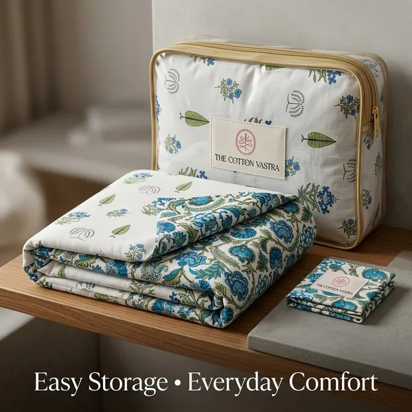 BLUE_FLORAL_REVERSABLE_PURE_COTTON_SINGLE_BED_DOHAR