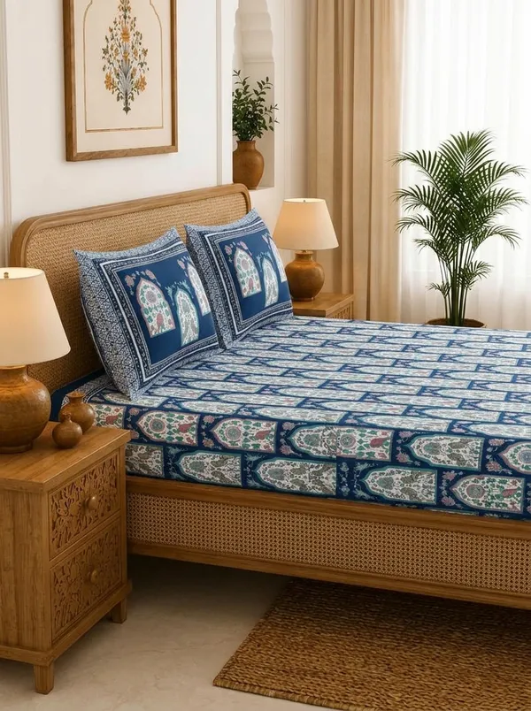 Royal_Indigo_Jharokha_100%_Pure_Cotton_Super_King_Size_Double_Bed_Bedsheet_