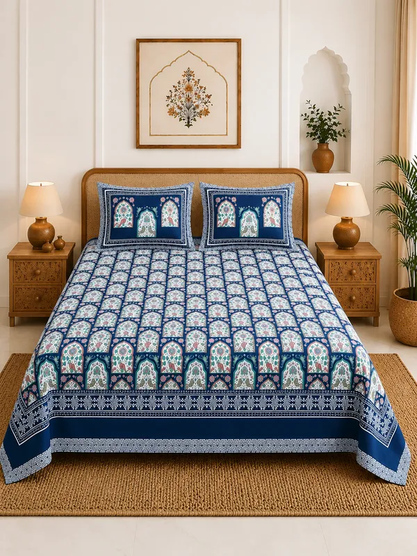 Royal_Indigo_Jharokha_100%_Pure_Cotton_Super_King_Size_Double_Bed_Bedsheet_