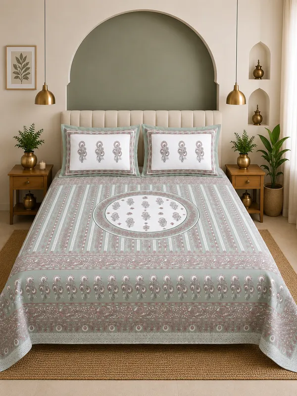 Sage_Blush_Royale_100%_Pure_Cotton_Super_King_Size_Double_Bed_Bedsheet_
