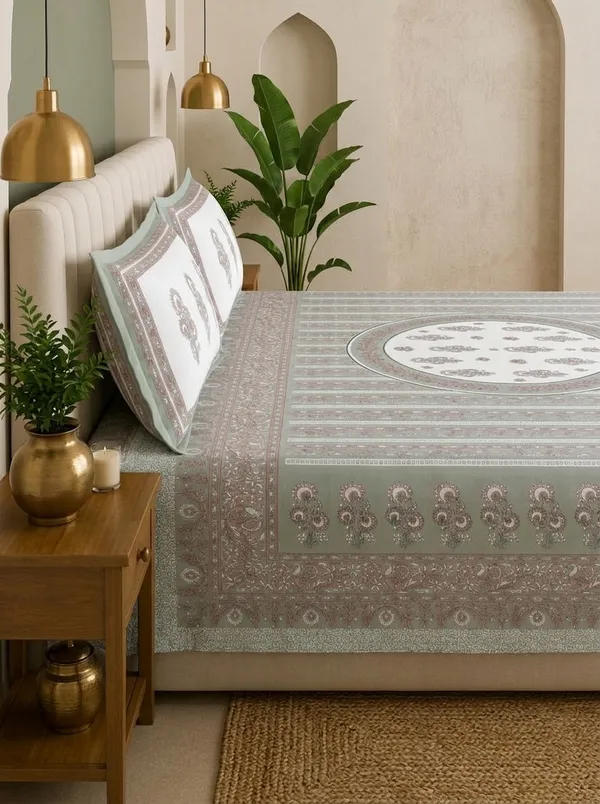 Sage_Blush_Royale_100%_Pure_Cotton_Super_King_Size_Double_Bed_Bedsheet_