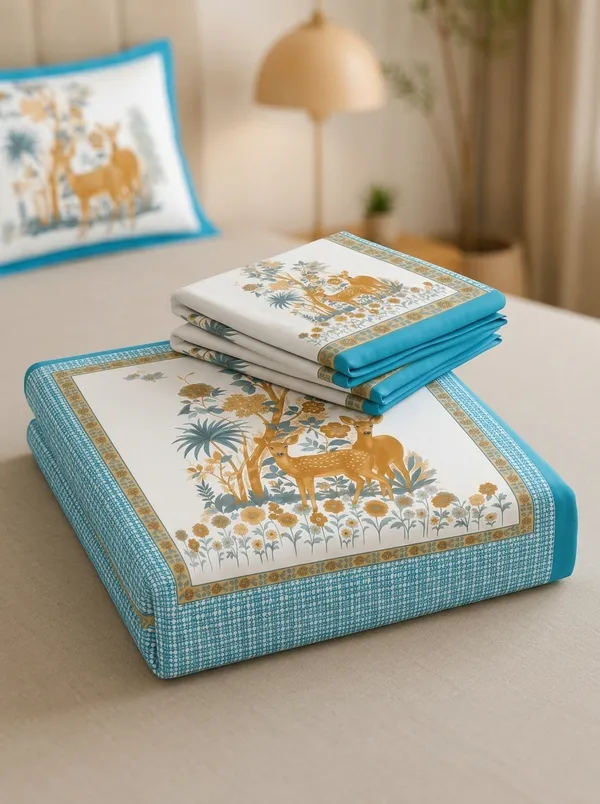 Turquoise_Gold_Meadow_Bloom_100%_Pure_Cotton_King_Size_Double_Bed_Bedsheet_