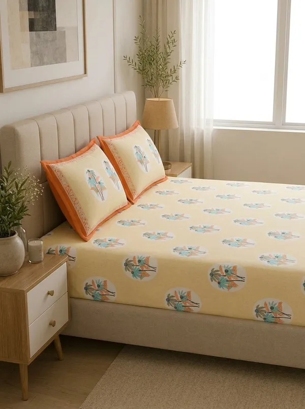 Vanilla_Dune_Bloom_100%_Pure_Cotton_King_Size_Double_Bed_Bedsheet_