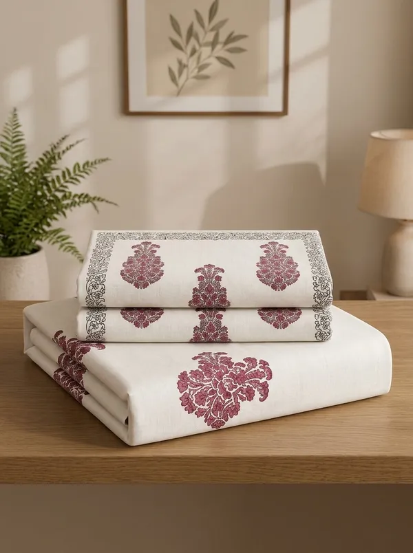 Pink__&_White_Premium_Pure_Cotton_Queen_Size_Double_Bed_Bedsheet