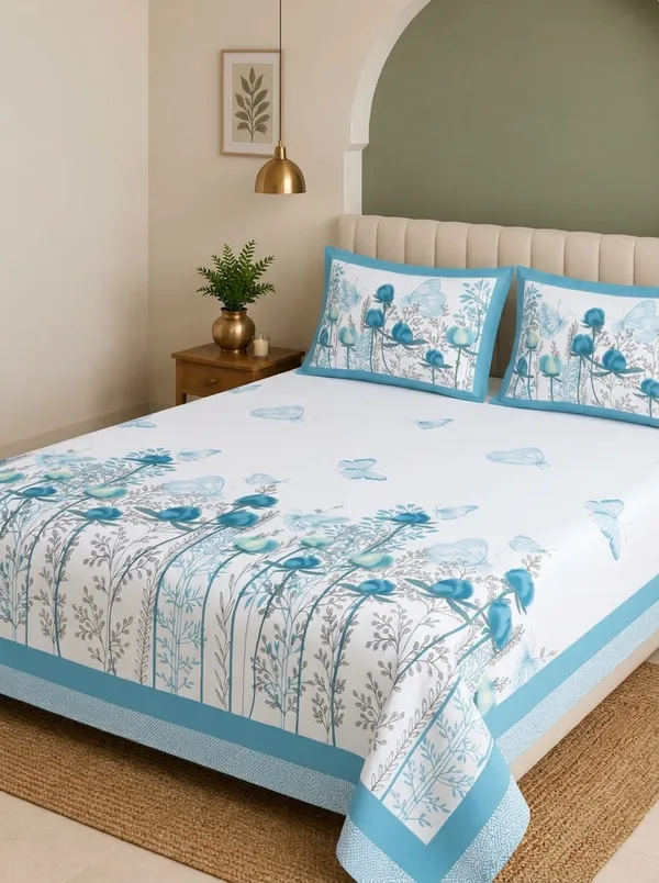 WHITE_&_BLUE_PREMIUM_PURE_COTTON_ULTRA_BIG_SUPER_KING_SIZE_BEDSHEET_(120X120_INCH)