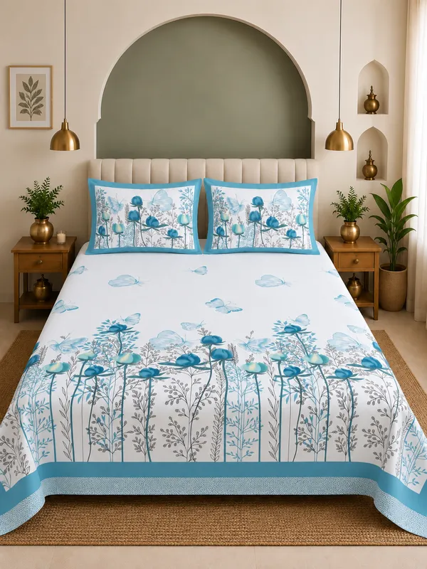 WHITE_&_BLUE_PREMIUM_PURE_COTTON_ULTRA_BIG_SUPER_KING_SIZE_BEDSHEET_(120X120_INCH)
