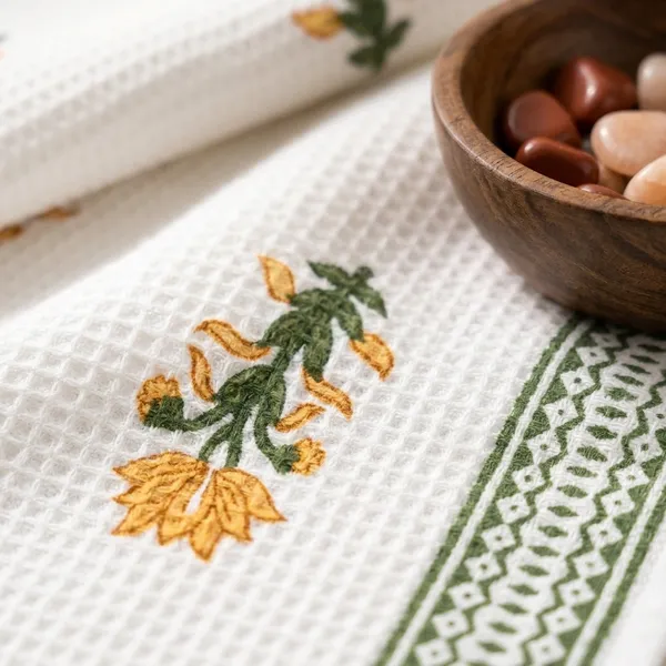 YELLOW_HANDBLOCK_PRINTED_PURE_COTTON_WAFFLE_TOWEL