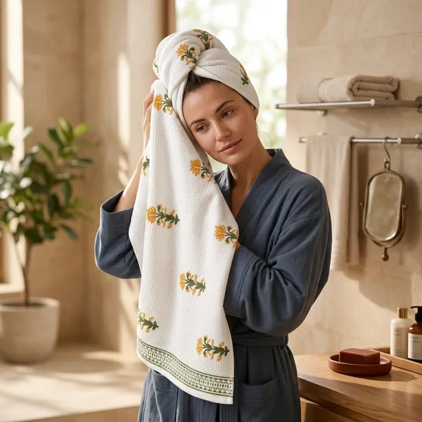 YELLOW_HANDBLOCK_PRINTED_PURE_COTTON_WAFFLE_TOWEL
