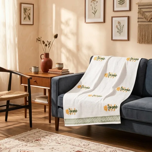 YELLOW_HANDBLOCK_PRINTED_PURE_COTTON_WAFFLE_TOWEL