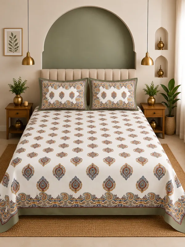 WHITE_&_MULTICOLOR_PREMIUM_PURE_COTTON_ULTRA_BIG_SUPER_KING_SIZE_BEDSHEET_(120X120_INCH)