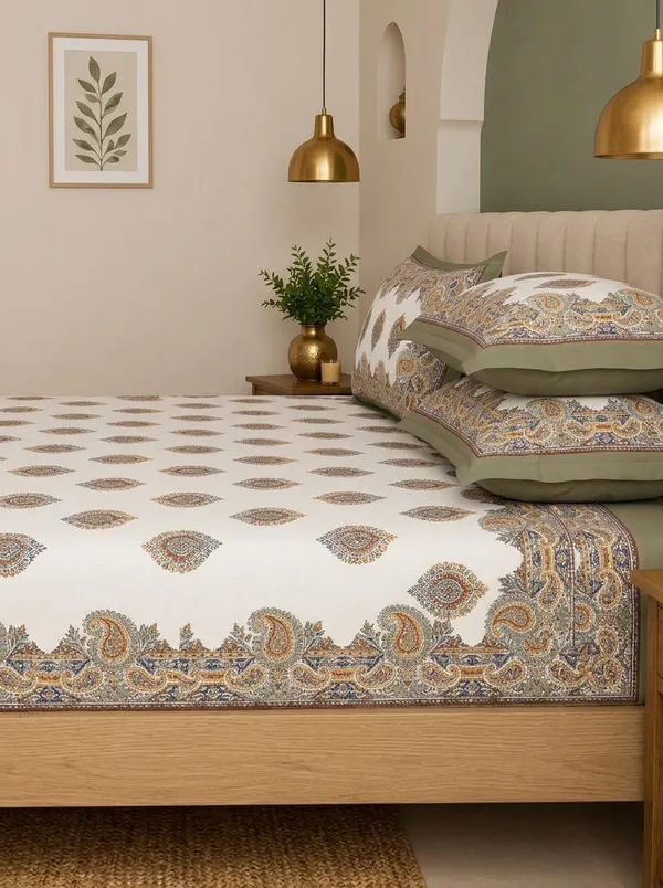 WHITE_&_MULTICOLOR_PREMIUM_PURE_COTTON_ULTRA_BIG_SUPER_KING_SIZE_BEDSHEET_(120X120_INCH)