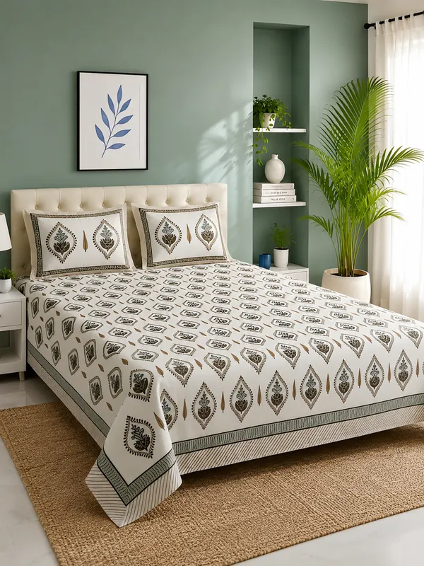 Olive_Grey_Premium_Pure_Cotton_Queen_Size_Double_Bed_Bedsheet