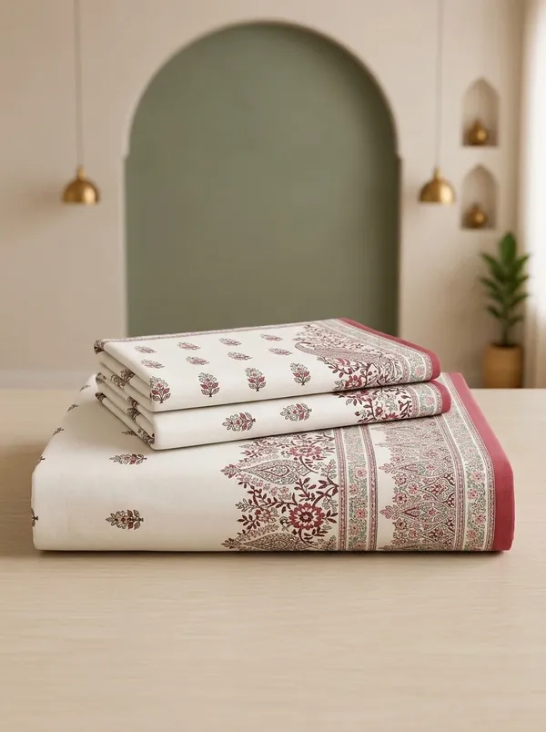 WHITE_&_RED_PREMIUM_PURE_COTTON_ULTRA_BIG_SUPER_KING_SIZE_BEDSHEET_(120X120_INCH)