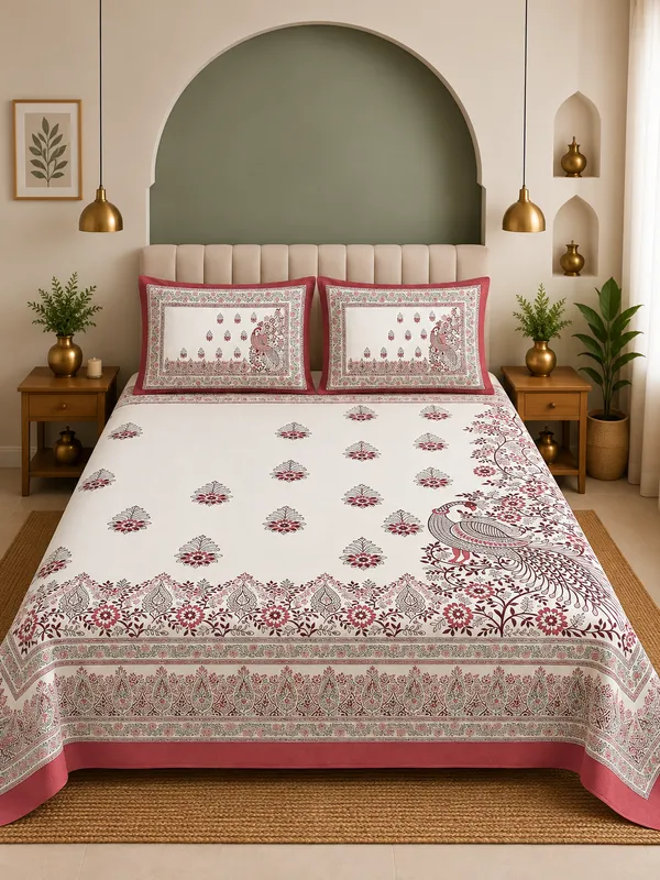 WHITE_&_RED_PREMIUM_PURE_COTTON_ULTRA_BIG_SUPER_KING_SIZE_BEDSHEET_(120X120_INCH)