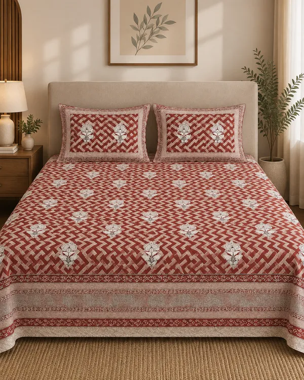 Reddish_Brown_Premium_Pure_Cotton_Queen_Size_Double_Bed_Bedsheet