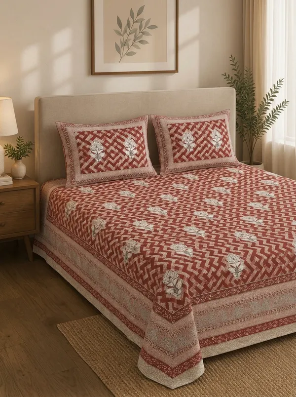 Reddish_Brown_Premium_Pure_Cotton_Queen_Size_Double_Bed_Bedsheet