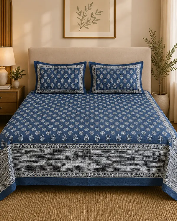 Indigo_Blue_Premium_Pure_Cotton_Queen_Size_Double_Bed_Bedsheet