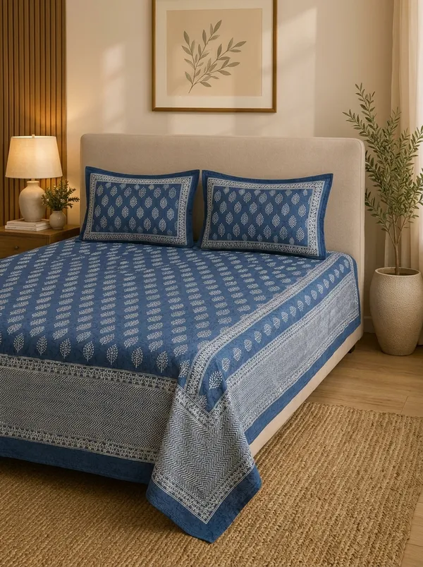 Indigo_Blue_Premium_Pure_Cotton_Queen_Size_Double_Bed_Bedsheet