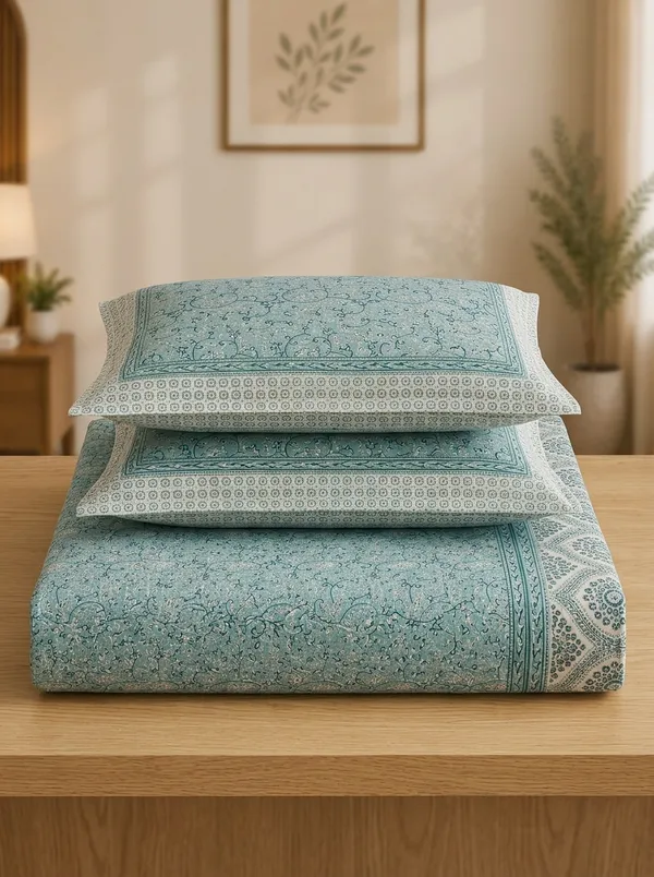 Aqua_Green_Premium_Pure_Cotton_Queen_Size_Double_Bed_Bedsheet
