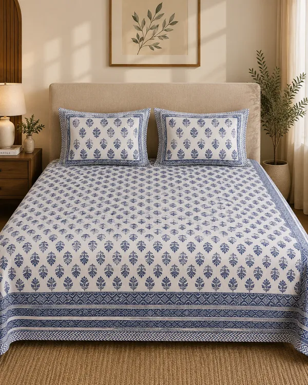 Blue_White_Premium_Pure_Cotton_Queen_Size_Double_Bed_Bedsheet