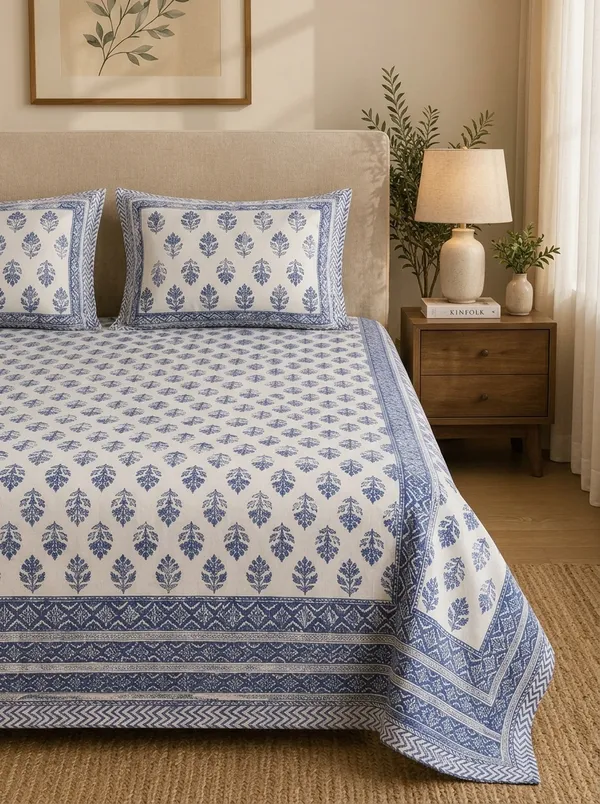 Blue_White_Premium_Pure_Cotton_Queen_Size_Double_Bed_Bedsheet