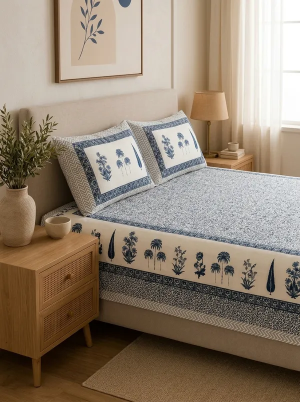 White_Blue_Premium_Pure_Cotton_King_Size_Double_Bed_Bedsheet