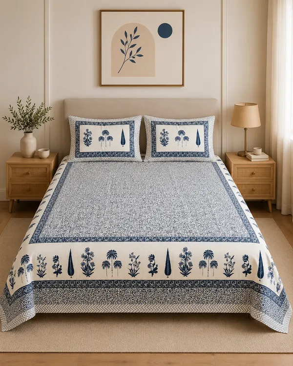 White_Blue_Premium_Pure_Cotton_King_Size_Double_Bed_Bedsheet